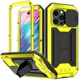 thumbnail image 1 of ELEHOLD for iPhone 14 Pro Heavy Duty Case, Metal Frame Triple-Layer Armor Military Grade Shockproof Kickstand Screen Protector Camera Lens Sliding Anti-Scratch Rugged Case,Yellow, 1 of 6