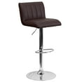 thumbnail image 1 of Contemporary Brown Vinyl Adjustable Height Barstool with Vertical Stitch Back/Seat and Chrome Base, 1 of 9