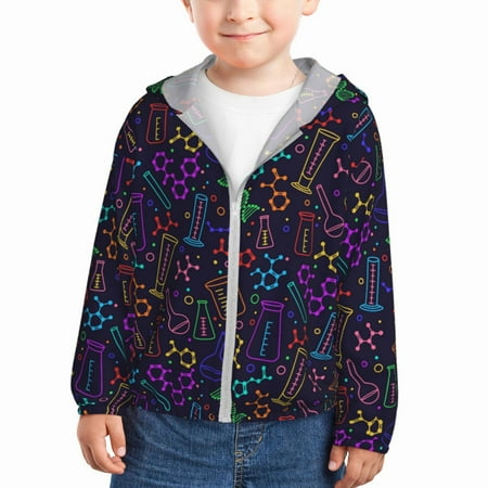 

Qekee Chemistry Science Print UPF 50+ Kids Sun-Protective Hooded Long Sleeve Rash Guard for Fishing Water Beach Sports -2 Years
