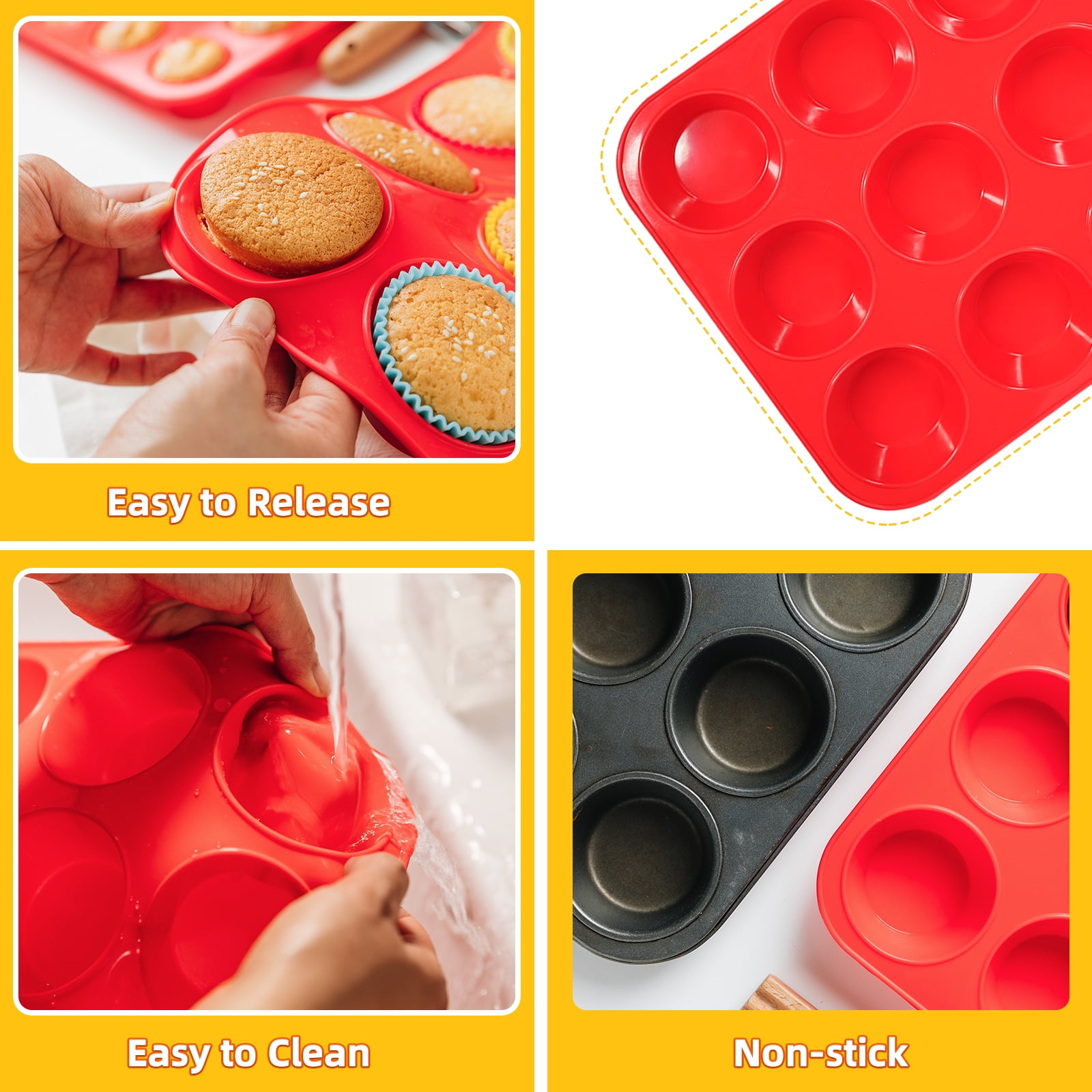 Katbite Silicone 24 Count Muffin Pan, Silicone Baking Molds for Homemade Muffins, Cupcakes