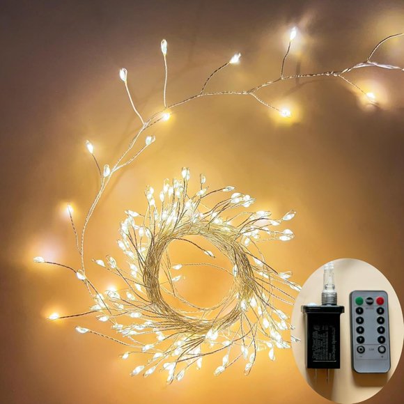 shiyou-Fairy Lights Plug in, 10Feet 200 Led Cluster Lights Waterproof Firecracker Starry String Lights for Ceiling Bedroom Wreath Window Wedding Christmas Tree Decoration, Warm White