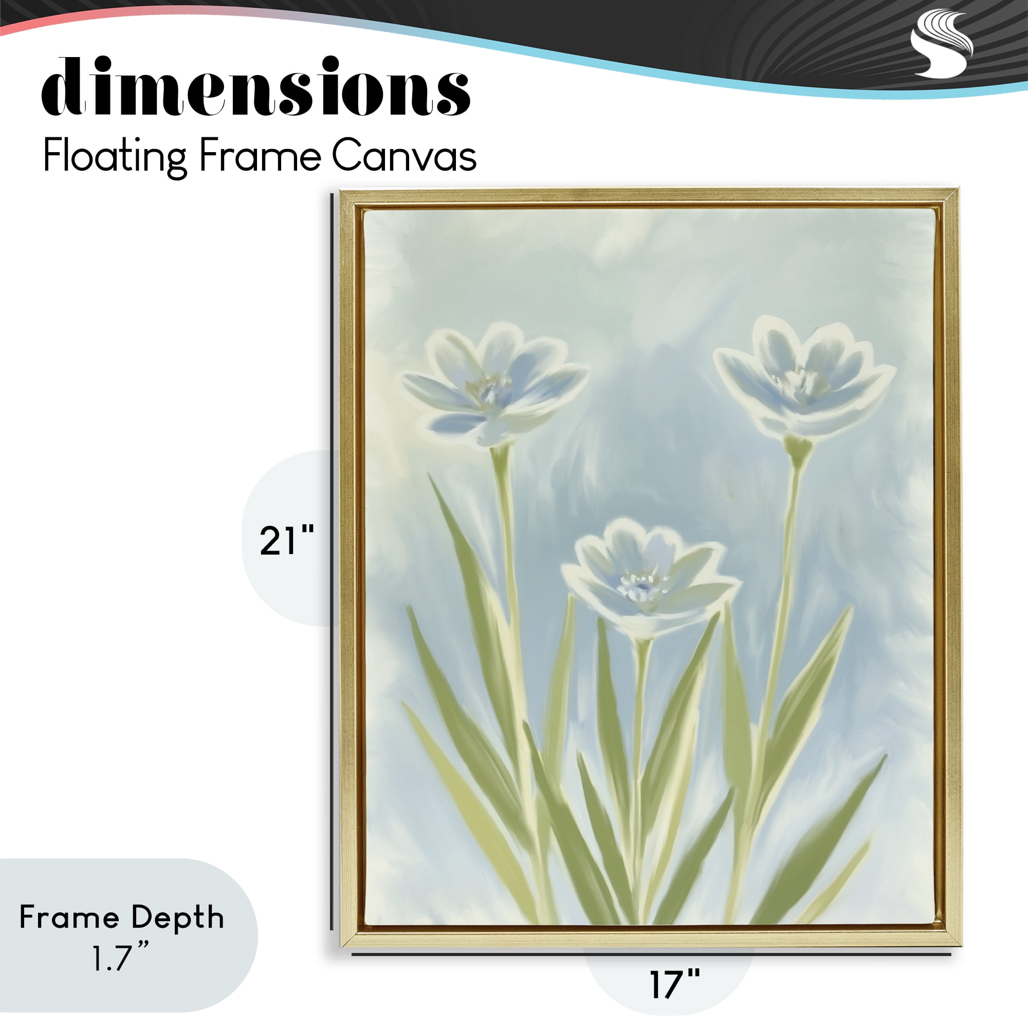 Stupell Industries Three Blue Petals Gold Framed Floater Canvas Wall Art, design by Kim Allen