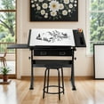 thumbnail image 5 of ZENSTYLE Adjustable Drafting Drawing Table Craft Tiltable Tabletop with Stool + 2 Drawers Black, 5 of 11