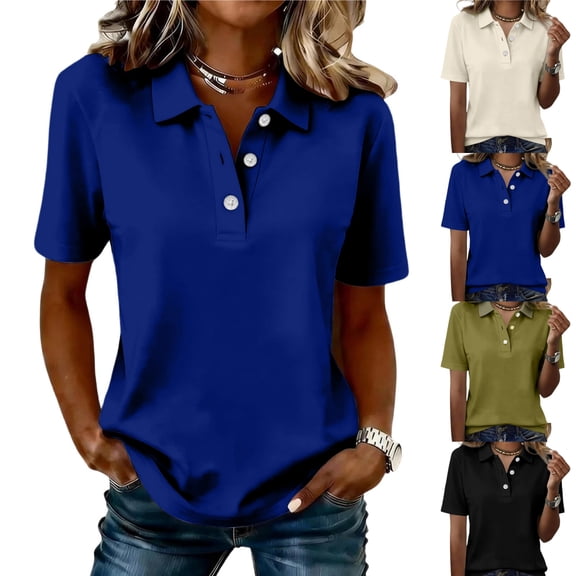 HAJWOH Polo Shirts for Women Golf Button Collared Summer Short Sleeve Tops Lightweight Work Polo Shirt Womens Blouses