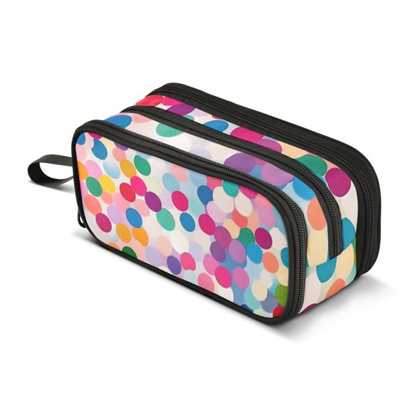 FORMRS Pencil Case with 3 Compartments Zipper Pouch, Elementary School Level and up, Light Colorful Circles