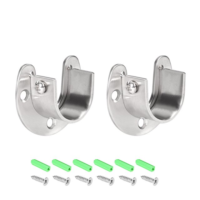 Unique Bargains Support de Tige de Garde-Robe en Acier Inoxydable, Douilles de Poteau de Garde-Robe Support de Tige de Bride w Vis, 32mm Dia - 2 Packs (en Forme de U)