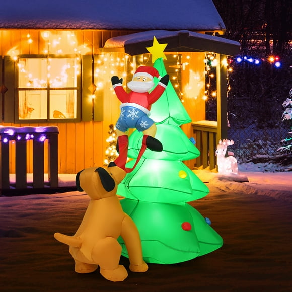 Costway 6.5FT Christmas Inflatable Tree Santa Decor w/LED Lights Outdoor Yard Decoration