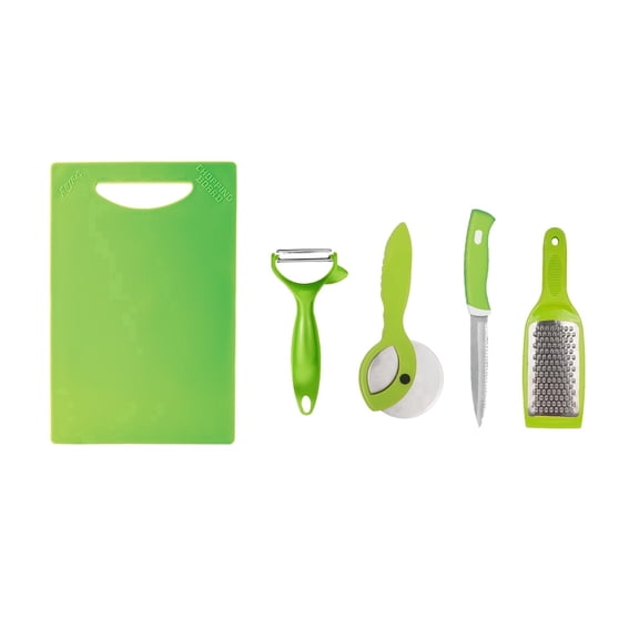 Anjali 5-Piece Kitchen Tool Set with Chopping Board, Knife, Peeler, Grater & Pizza Cutter, Multi-Use Cooking Prep Tools