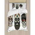 thumbnail image 3 of Day Of The Dead Decor King Size Duvet Cover Set, Skull Human Heads with Happy Faces Floral and Geometric Shaped Eyes, Decorative 3 Piece Bedding Set with 2 Pillow Shams, Multicolor, by Ambesonne, 3 of 3