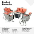 thumbnail image 6 of XIZZI PE Rattan Wicker Patio Conversation Set High Back Sofa Set with Swivel Rocking Chair and 46" Fire Pit Table,Red, 6 of 8