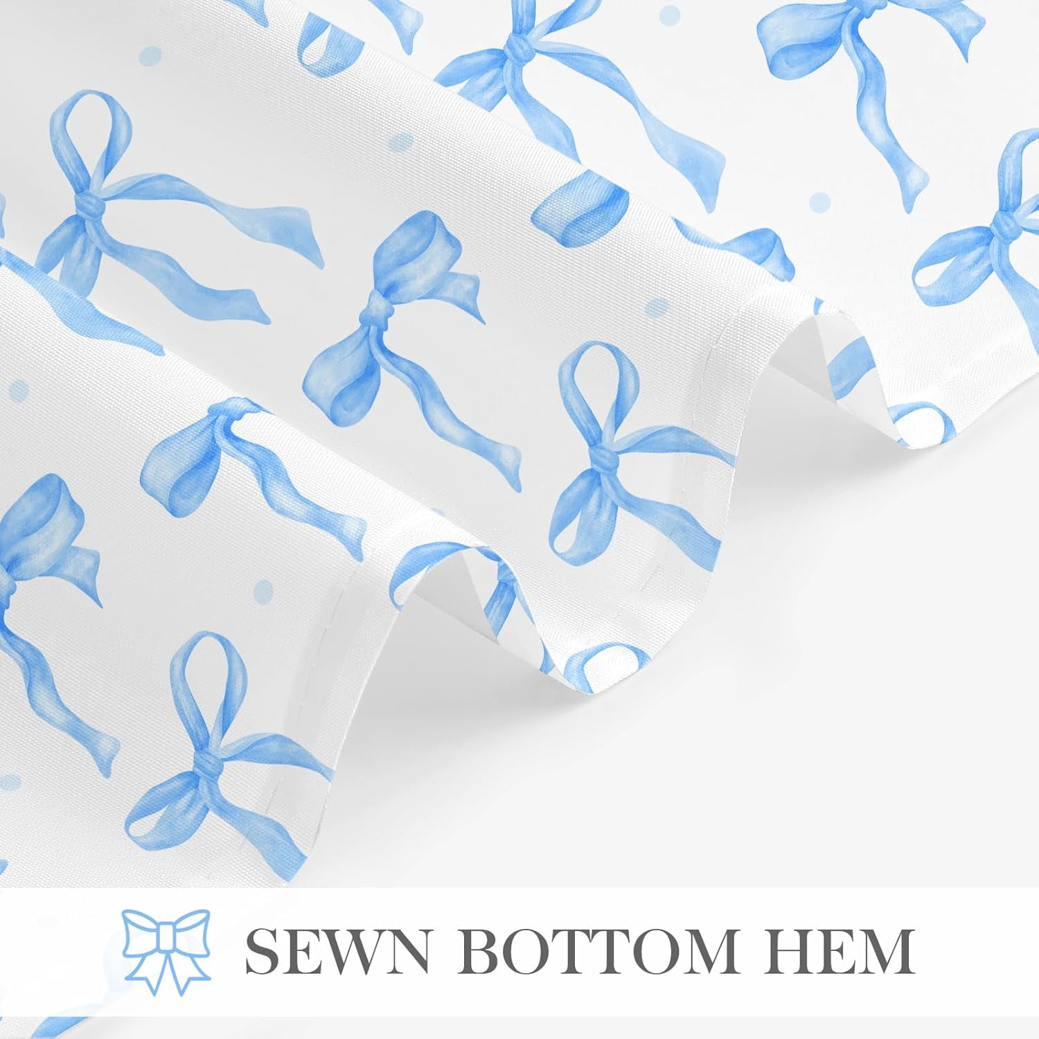 Cute Bow Shower Curtain, Blue Aesthetic Bowknot Shower Curtain for Bathroom, Modern Minimalist White Waterproof Fabric Shower Curtain Set
