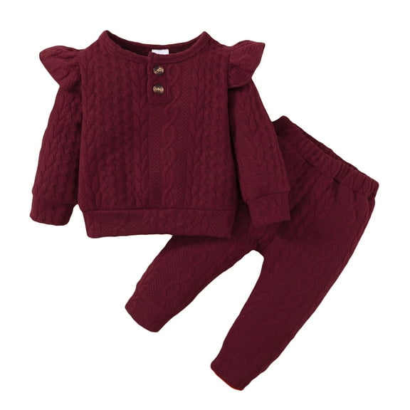 18 Months Baby Girls Clothes 24 Months Girls 3PCS Outfits Set Solid Color Toddler Girls Long Sleeve Top Pants Set with Headband Red