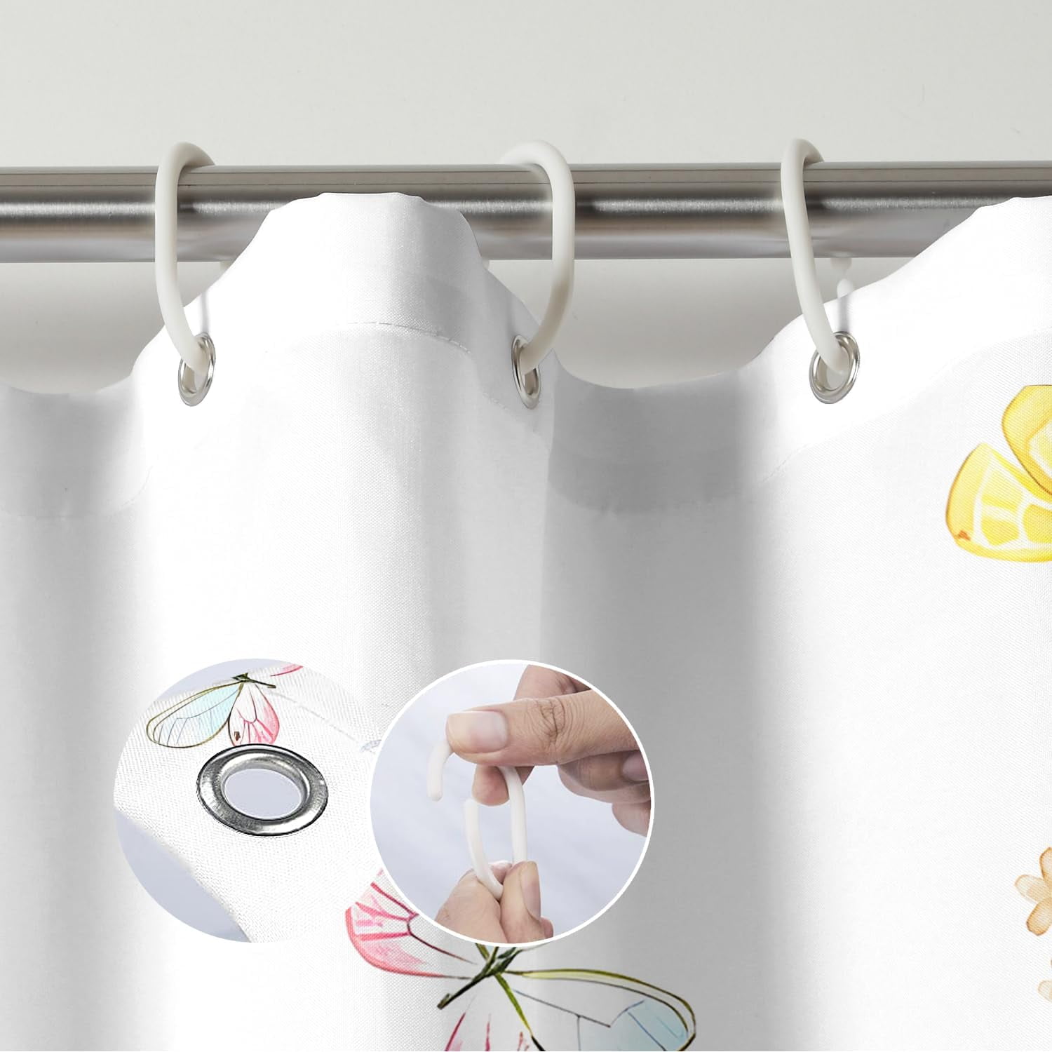 Extra Long Colorful Floral Butterfly Shower Curtain 72 x 84 Inch, Botanical Flower Shower Curtain for Bathroom Decor, Waterproof Fabric Wildflower Shower Curtain with Hooks