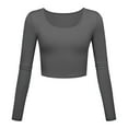 thumbnail image 1 of FAIWAD Womens Slim Crop Top Long Sleeve Basic Solid Color Skinny Stretch Roun Neck Pullover Top, 1 of 2