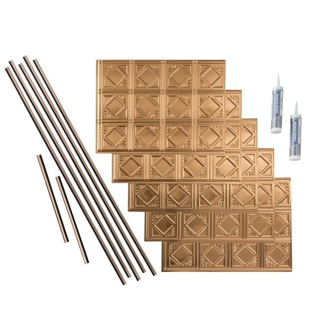 FASÄDE Traditional Style 4 Decorative Vinyl Backsplash 15 sq ft Kit in Polished Copper