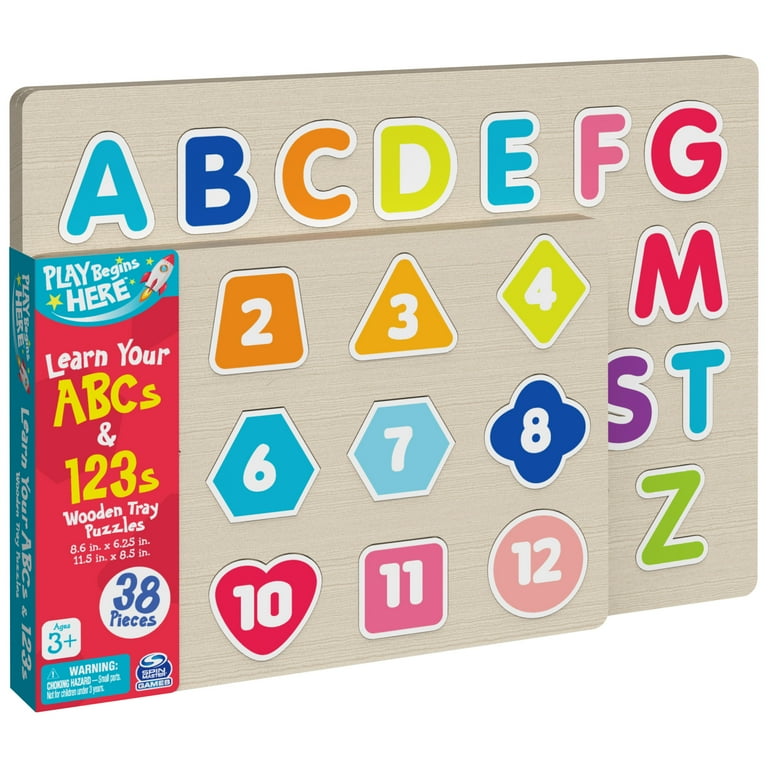 Learn ABCs and 123s Chunky Wood Puzzle, for Families and Kids Ages