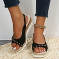 thumbnail image 2 of Espadrilles Wedge Sandals for Women Peep Toe Fashion Buckle Strap Summer Dress Shoes Adjustable Slingback Heels Black Size 8.5, 2 of 8