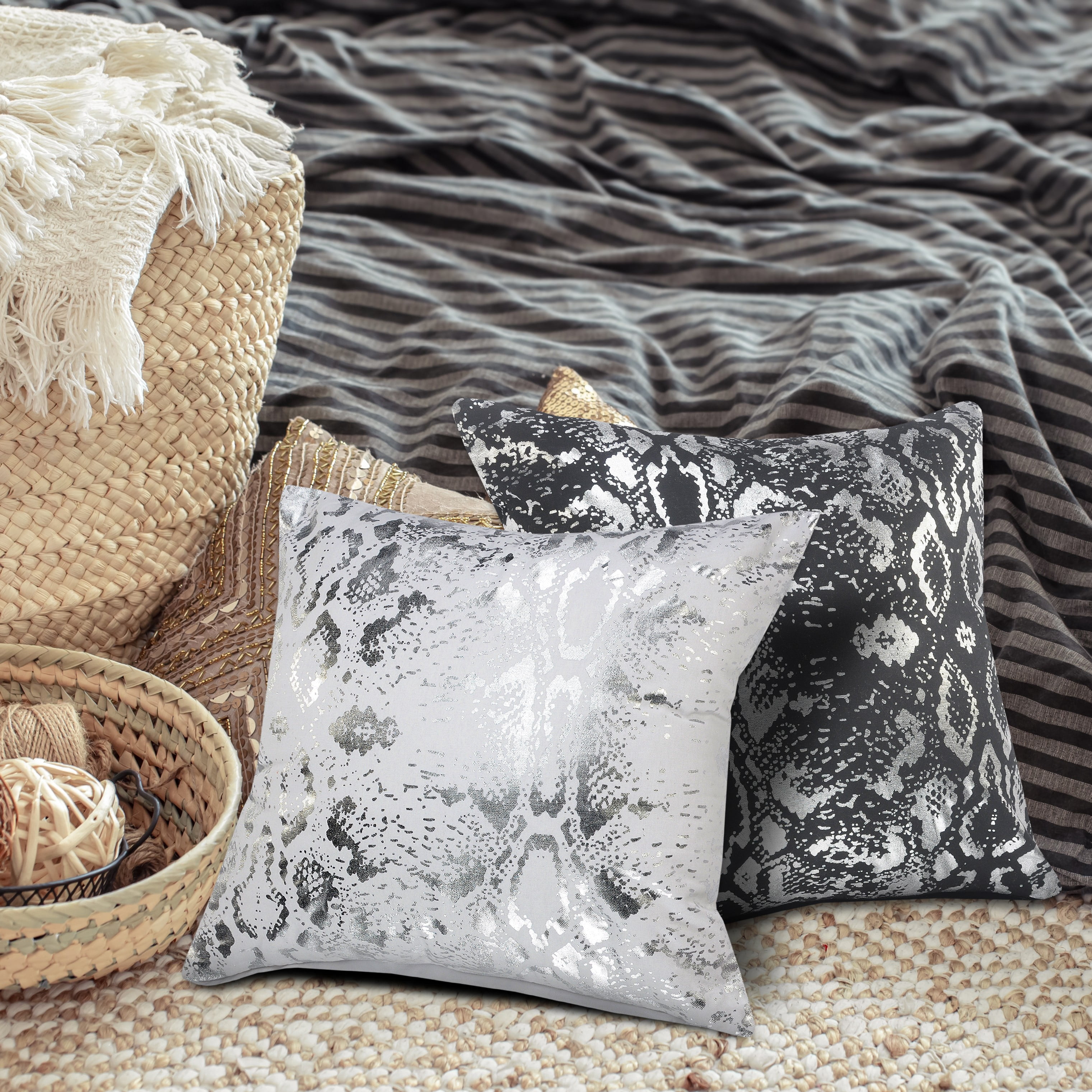 LR Home Metallic Snakeskin Throw Pillow