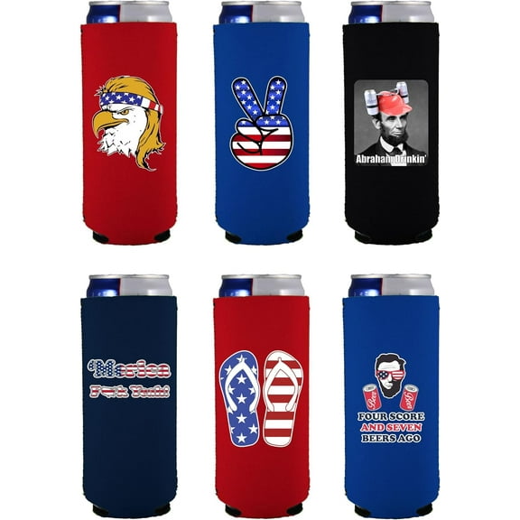 Patriotic USA Designs Slim Can Coolie 6 Pack Set