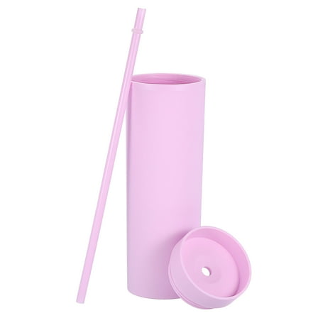 Uxcell 1 Pack Double Wall Tumbler with Straw and Lid, 16 OZ Acrylic Cup, Matte Pink