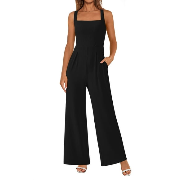 Enterizo de Una Pieza PRETTYGARDEN Cuello Cuadrado Pantalón Ancho Negro XXL