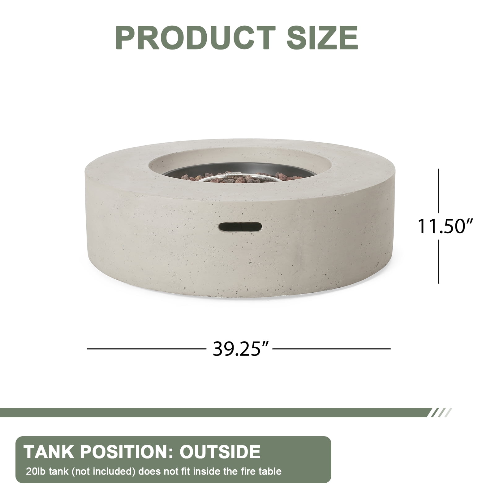 HZWDD Propane Outdoor Fire Pit Table, Propane Gas Patio Fire Table 50000 BTU Flint & Concrete Look for Deck, Backyard and Pool
