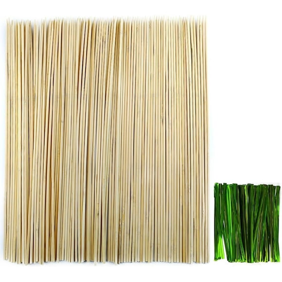 100PCS 18" Bamboo Plant Stakes with 100PCS 4" Green Garden Ties, Plant Sticks Support, Floral Plant Support Wooden, Indoor Gardening Plant Supports, Wooden Sign Posting Garden Sticks