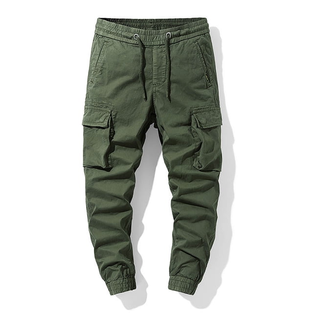 Pantalones largos de moda para hombre, casuales, de color sólido, cargo, con bolsillos y cremallera, cintura elástica, pantalones largos de algodón para hombre.