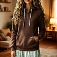 thumbnail image 2 of Nowekniz Womens Loose Half Zip Hoodie Sweatshirt, Cotton Blend Solid Long Sleeve Top with Kangaroo Pocket, Winter Soft Casual Layering Hooded Jacket, 2 of 5