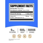 BulkSupplements Vitamin K2 MK7 Powder - 9mg per Serving - 500 Grams (1.1 lbs) - 5556 Servings