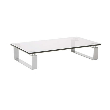 Mind Reader - Monitor Stand, Contemporary, Desktop Organizer, Laptop Riser, Office, Glass, 22"L x 8.25"W x 3"H - Clear