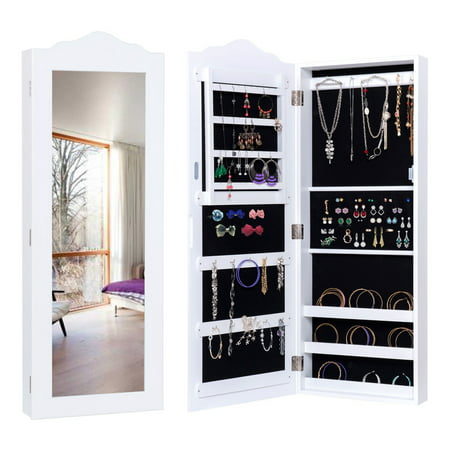 Costway Wall Mounted Mirrored Jewelry Cabinet Armoire Storage