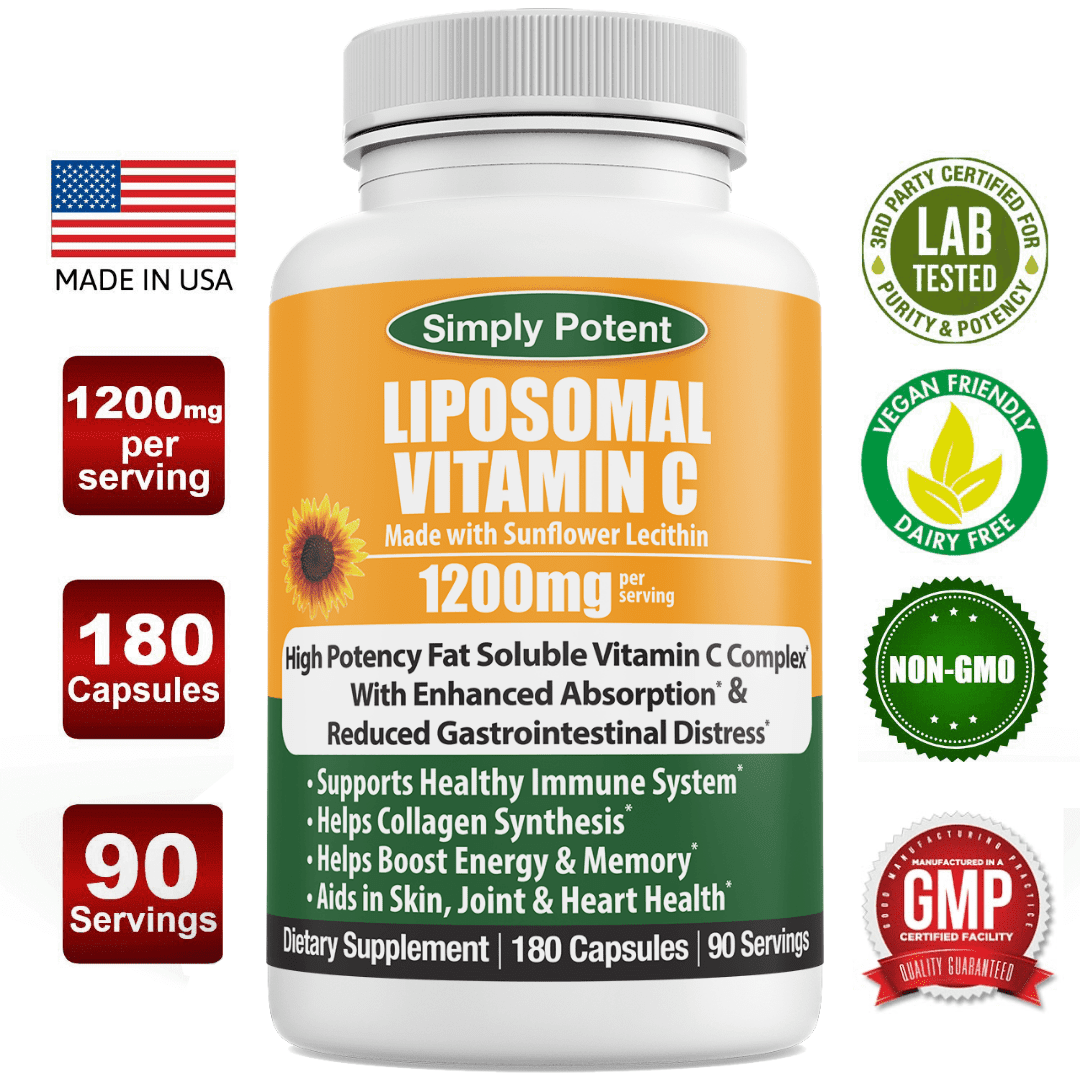 Liposomal Vitamin C 1200mg for Immune Support 180 VIT C Capsule High Dose Ascorbic Acid Vitamin C Powder NonGMO Natural Vegan High Bioavailable Fat Soluble Antioxidant for Collagen Skin & Heart Health