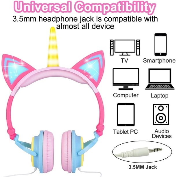 Unicorn Casque pour filles Enfants pour l'école, Casque Bluetooth pour  enfants avec microphone, Adolescents Toddlers Casque sans fil