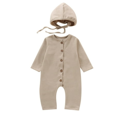 

baby girl clothes Baby Boys Solid Single Romper Jumpsuit+Hat Outfits
