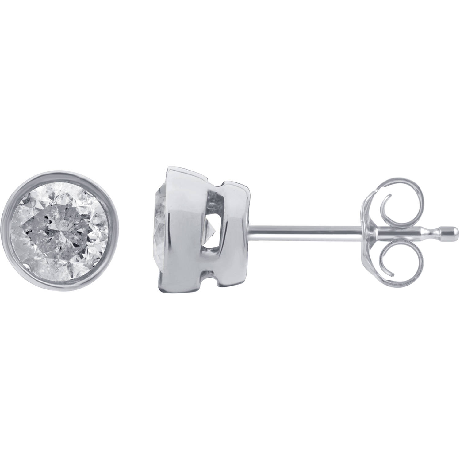 1.00 Carat T.W. Round Diamond 14kt White Gold Bezel Stud Earrings, IGL Certified, Comes in a Box