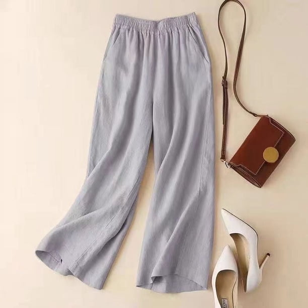 Pantalones anchos recortados de algodón y lino para mujer, de verano, finos, estilo coreano, sueltos, adelgazantes, nuevos pantalones casuales rectos de cintura alta de talla grande