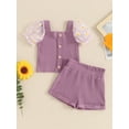 thumbnail image 3 of Musuos Kids Girls Summer Ribbed Outfit 1-5 Years Daisy Print Mesh Short Sleeve T-Shirt and Elastic Shorts Set Cute 2 Piece Clothes, 3 of 10