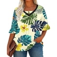 thumbnail image 1 of Womens Plus Size Gradient Color V Neck Ruffle Trim Short Sleeve Blouses Loose Casual Tunic Tees Summer Work Beach Vacation Tops,Army Green,XXXXXL, 1 of 6