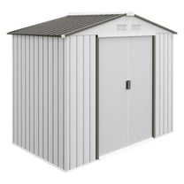 Metal Garden Shed 7x4x6 ft - Outdoor Storage Organizer - White Galvanized Steel - Dual Sliding Doors - 4 Vents - Garden & Lawn Tool Shelter