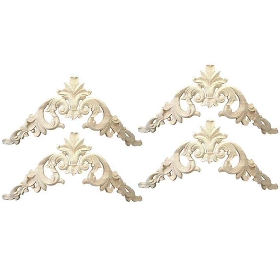 4X 15 x 15cm Rubber Wood Carved Corner Onlay Applique Exquisite Unpainted
