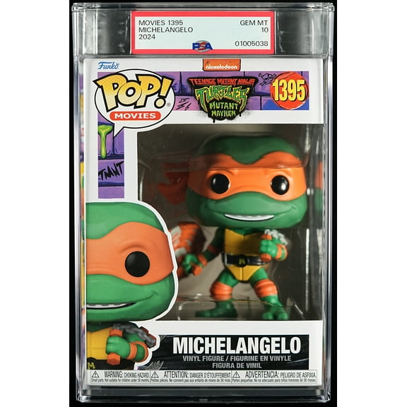 Teenage Mutant Ninja Turtles, PSA Graded 10 GEM MINT, Michelangelo Collectible Vinyl Figure #1395, Fully Encapsulated Bundle with Compatible Funko Pop! PSA Hard Protector Case