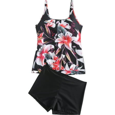 STETMN Womens 2 Piece Swimsuits Tankini Bathing Suit Flowy Swim Tank Top with Boyshorts