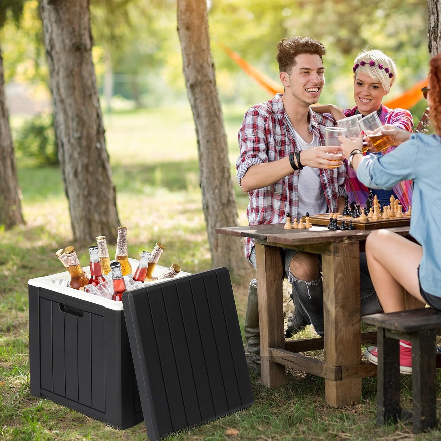 VINGLI 10 Gallon Cooler Side Table, Portable Ice Chest with Built-in Handle, Multifunctional Ice Cooler Outdoor Cocktail Side Table for Camping, Picnic, Beach, Pool, Party