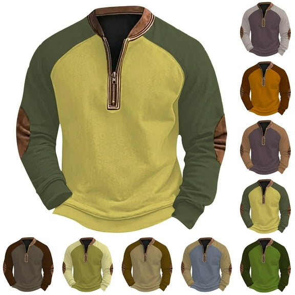 2 Pack Plus Size Sweatshirts for Men Big & Tall S-5X Long Sleeve Fleece Lined Shirts with Zipper Crewneck Pullover Color Block Thermal Warm Sweatshirt Tops