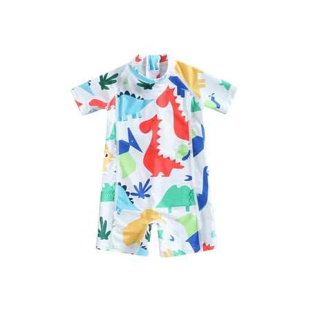 

Diconna Toddler Baby Boys One Piece Rashguard Swimwear Dinosaur Print Zipper Short Sleeve Sun Protection Swimsuits White 5-6 Years