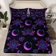 thumbnail image 6 of Erosebridal Hippie Lotus Bed Set Moon Phase Bed Sheets Set, Bohemian Eye Printed Sheet Set Queen Pink Purple Glowing Sheets, Oriental Hamsa Fatima Top Sheet Teal Floral Room Decorations, 6 of 6