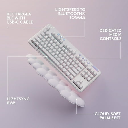 Logitech - G715 Aurora Collection TKL Wireless Mechanical Linear Switch Gaming Keyboard for PC/Mac with Palm Rest Included - White Mist