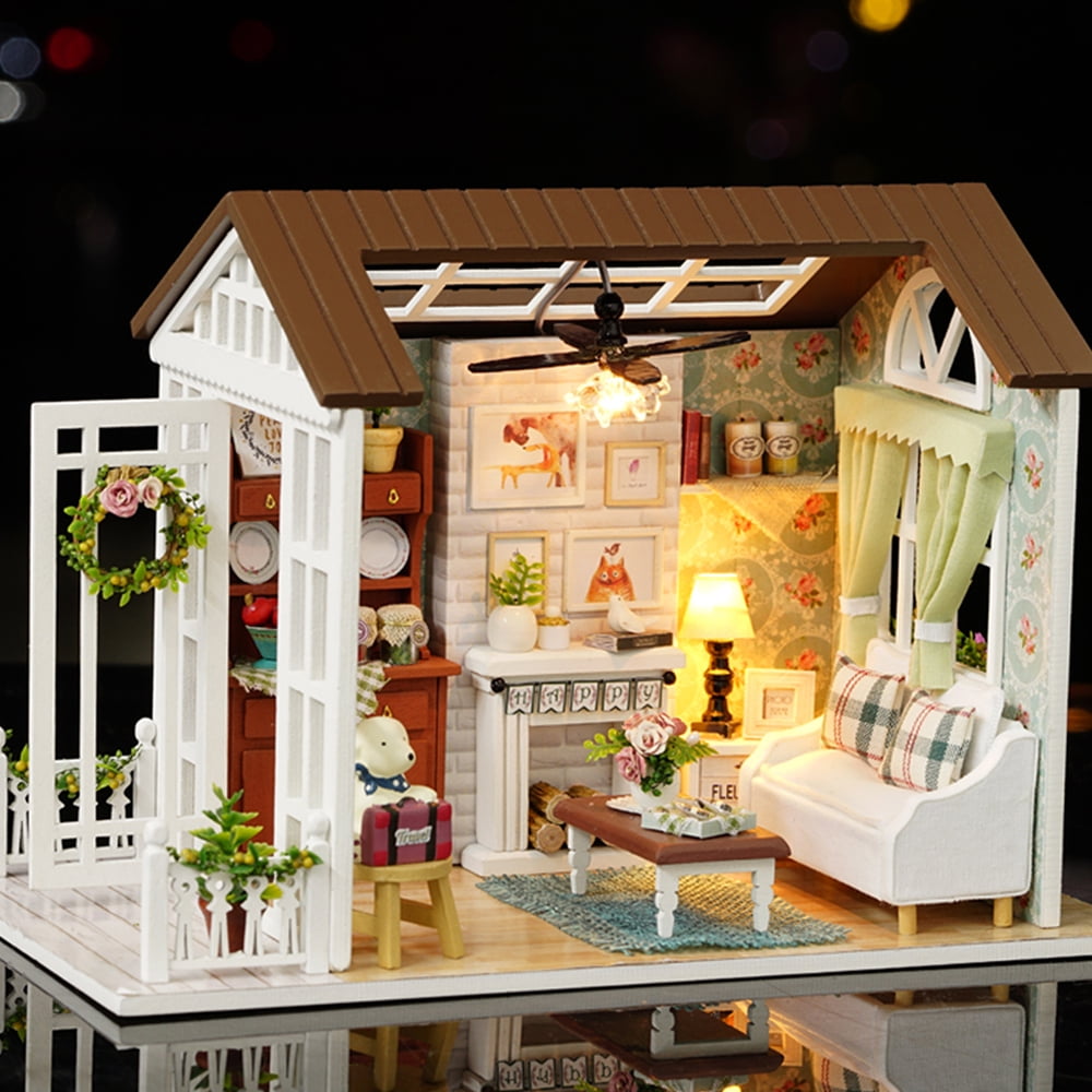 AUNMAS DIY Doll House Music Box with LED Light Miniature DIY House Kit with  Transparent Cover Desk Decorative Kid's Christmas Birthday (3#)