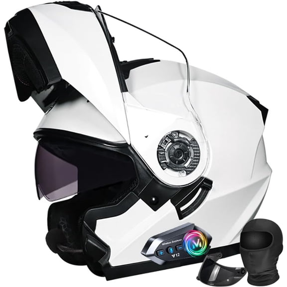 DOT Approved Full Face Flip-Up Modular Motorcycle Helmet with Bluetooth Intercom, Dual Anti-Fog Visors, Enhanced Ventilation, Removable Liner for Adults